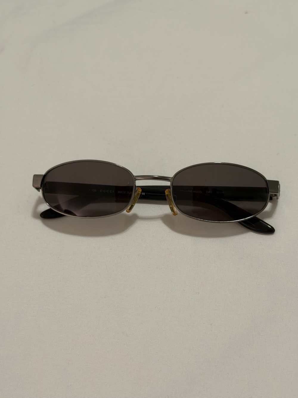 Vintage Gucci Women’s Oval Black Lens Metal Sunglasses